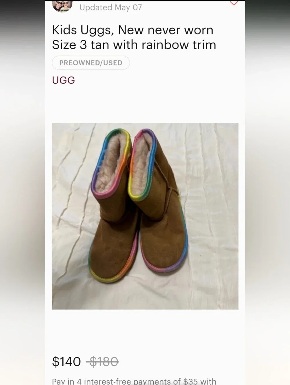 UGG Kids Brown Suede Boots with Rainbow Trim